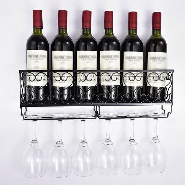 Väggmonterad järn Vinställ Flaska Champagneglashållare White 25*10*17cm