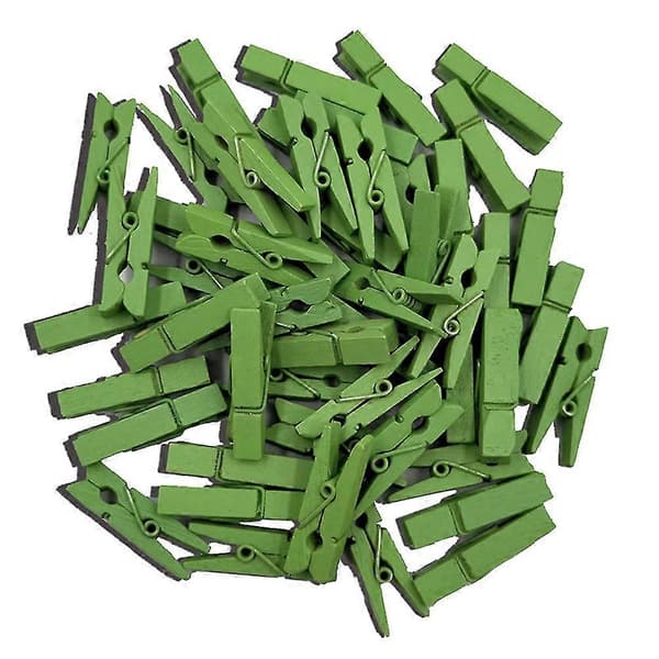 100 stk. 35MM Farvede Træclips Snacks Forseglingsclips Fotoklips til Boligindretning Vasketøj (Grøn)
