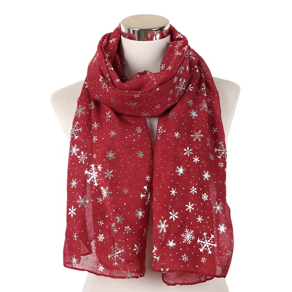 #Rødt skjerf, varmt og vindtett med snøfnuggmønster#