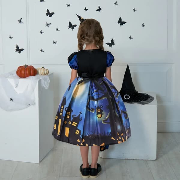 Tjejer Halloween Klänning Semester Casual Häxa Pumpa Cosplay kostym för barn AWS022 Size 120