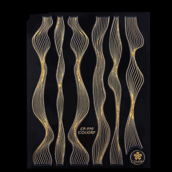 Nail Art Sticker Laser - Guld Metal Stripe Wave Line Tejp självhäftande Black Gold