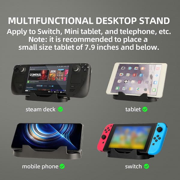 Mobiilipuhelimen näytön säilytysteline musta pidike Steam Deck Switchille