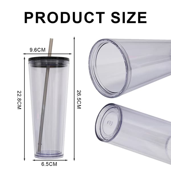 750ml dubbellagers plastmugg, genomskinlig dryckesmugg med lock black