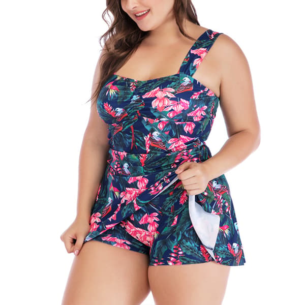 Damblomstret todelt badedragt badedragt badetøj Dark Blue,4XL