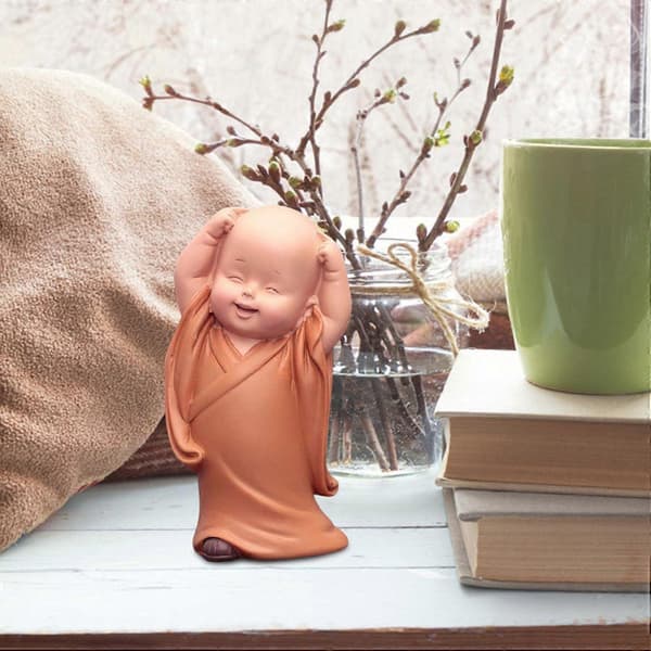 Liten Munkedukke, Buddha-statue for Barn - Søt Buddha-munk i Harpiks