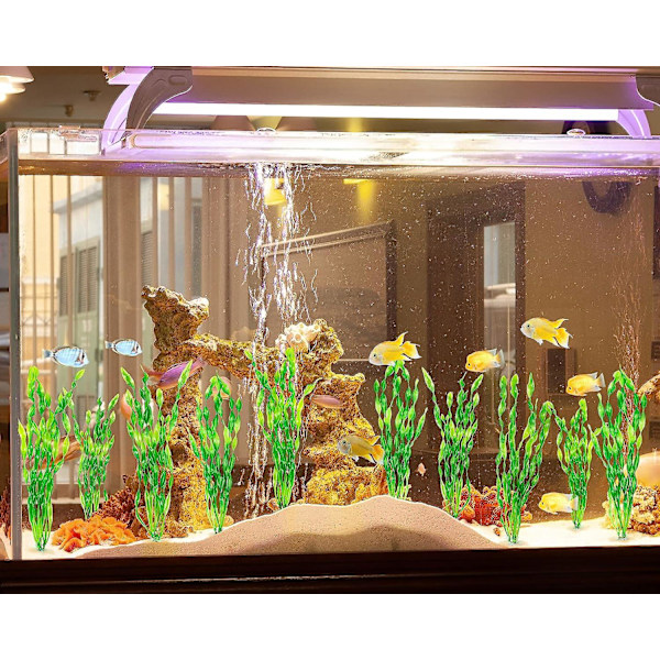 Mylifeunit kunstige tangvannplanter for akvarium, dekorasjon av fisketankplanter av plast, 10-pakning (grønn)