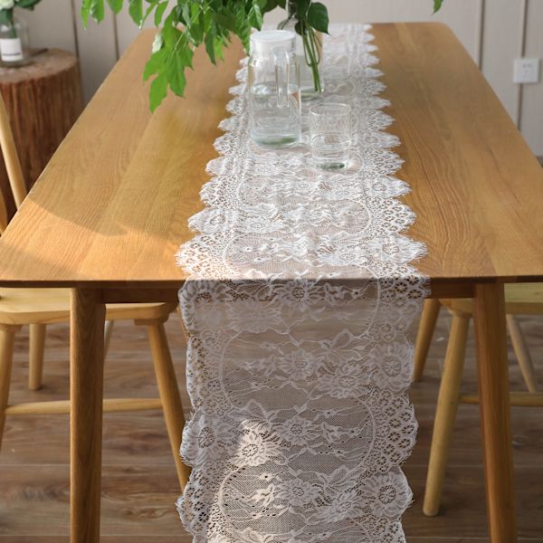 Vit spetsduk 35*300cm broderad spets rustikt bröllop d