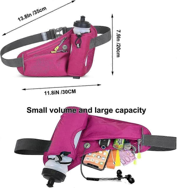 Löpningsbälte Midjeväska Crossbody BumBags för Löpning Vandring Resor Träning Justerbart Spänne för Kvinnor (Rosröd och blå)
