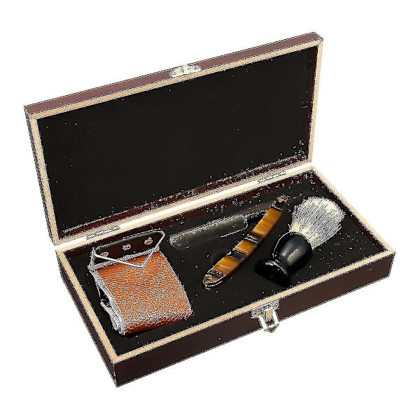 Rakapparat Kit Halsskuren rak rakkniv Rakborste Läder Strop Trälåda Presentrakning Full Set Raoliang