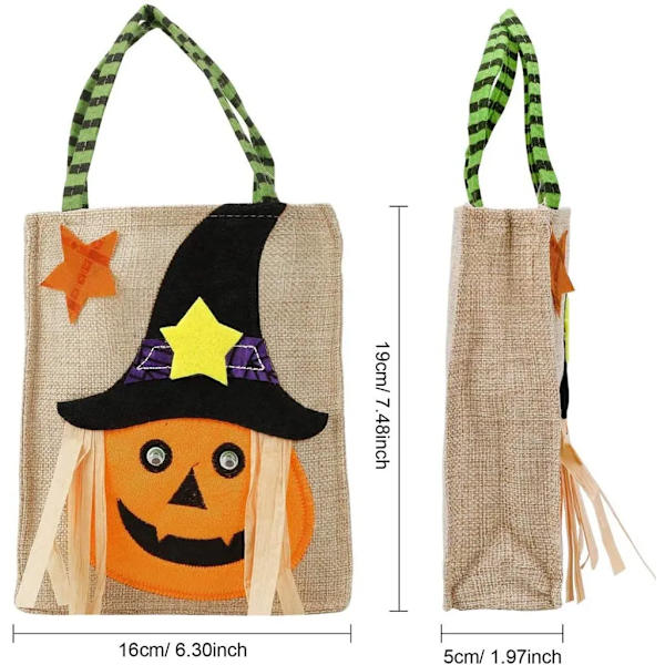 Halloween Canvas Stoffposer, Børne Canvas Trick or Treat-poser, Goodiebags, Slikpose til Fest, Halloween Party Favor Poser, 4-pak