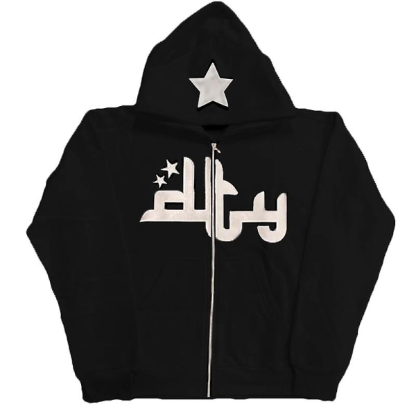 än Printed huvtröjor Harajuku High Street huvtröjor Y2k Streetwear Hip Hop Gothic Zip Up Loose Jacka Kappor BLACK M