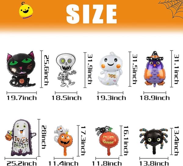 Festlig Halloween Mylar Folie Ballong Set: Pumpkin Witch Skeleton Ghost Bat