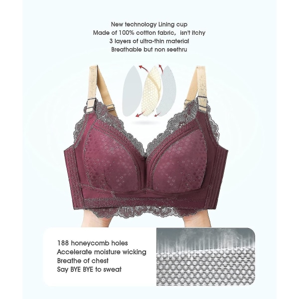 Kvinner 32-44(b-ddd) Hycomb BH Trådløs Sømløs High Side Underarm Fat A-d Ccup