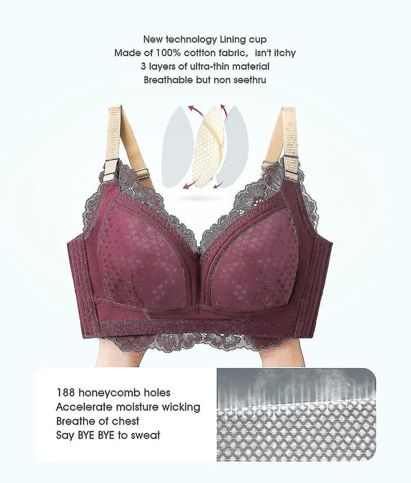 Kvinnor 32-44(b-ddd) Hycomb BH Trådlös Sömlös High Side Underarm Fat A-d Ccup