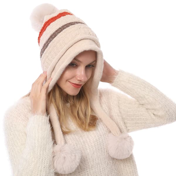 Damers peruanska hörselkåpor, mössa, stickad Pom vinter snöskidåkningsmössa, 1 beige mössa