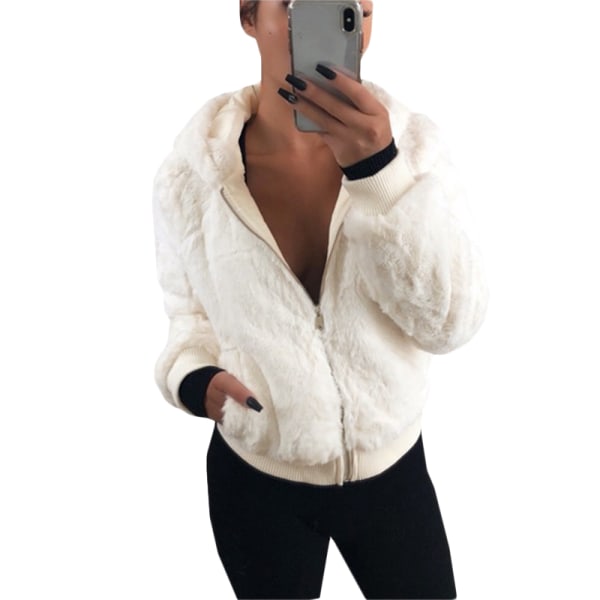 Höst Vinter Kvinnor Varm dragkedja Hooded Faux Ginger L