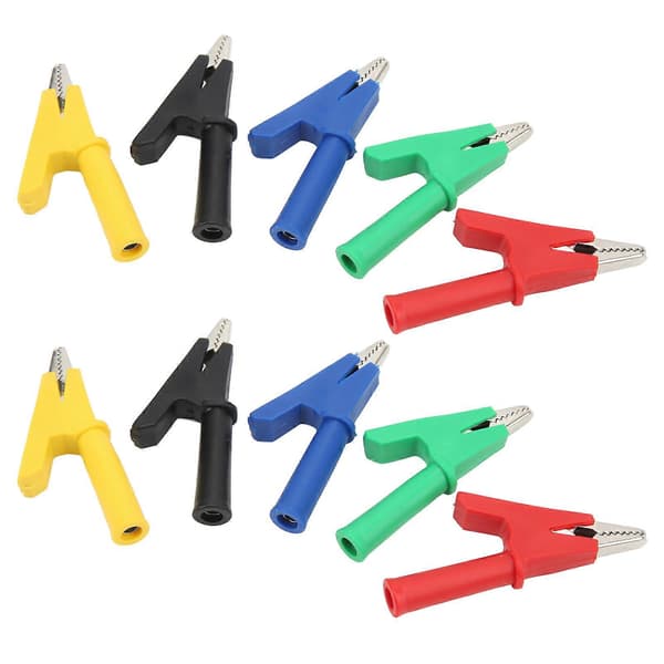 Krokodilleklemme Isoleret Testklemme 4mm Jack 10mm Åbning Rød Sort Gul Blå Grøn 60049