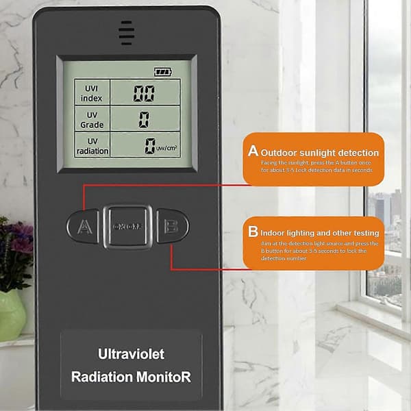 Digital Ultraviolet Strålingsdetektor UV UVI Måler Dosimeter Tester med Temperaturdisplay til Hjemmet
