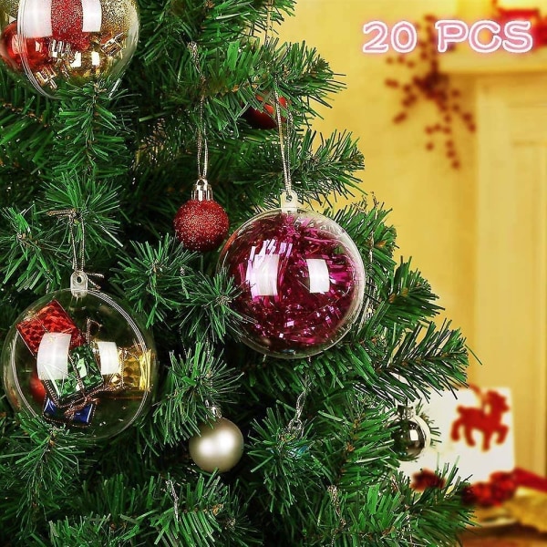 20 stk DIY plast juletre hengende pynt kule, klar fyllbar pyntkule