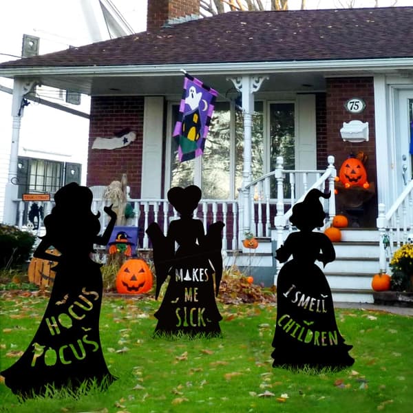 Hekse Halloween udendørsdekorationer 3 overdimensionerede sorte hekse