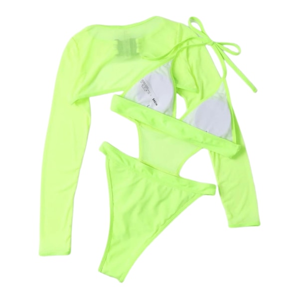 Dam Bodycon Sexiga utskärningar Baddräkter Tvådelade Rave Outfits Endelad baddräkt Mesh axelryckning med spänne för klubbkläder Green XL