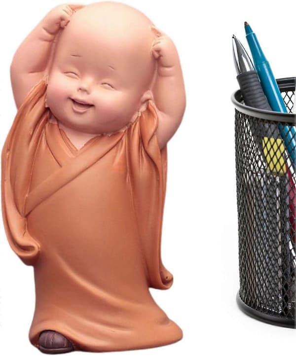 Liten Munkedukke, Buddha-statue for Barn - Søt Buddha-munk i Harpiks