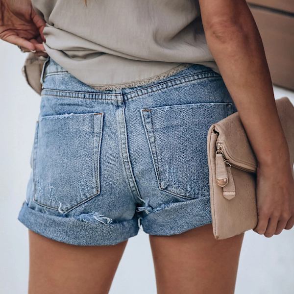 Kvinnor Denim Rolled Short Jeans Black M