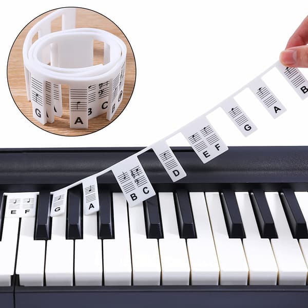 Avtakbare piano- og keyboardetiketter 61 tangenter Vit