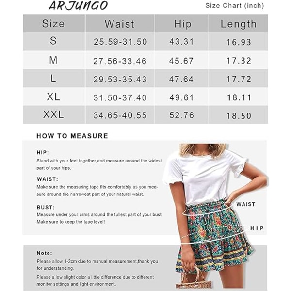 Print for kvinner med høyt liv volang Boho-miniskjørt (khaki, M)