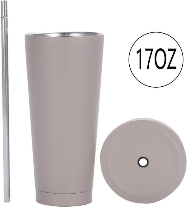 500 ml/17 oz reisekrus i rustfritt stål med sugerørlokk, vakuumisolert