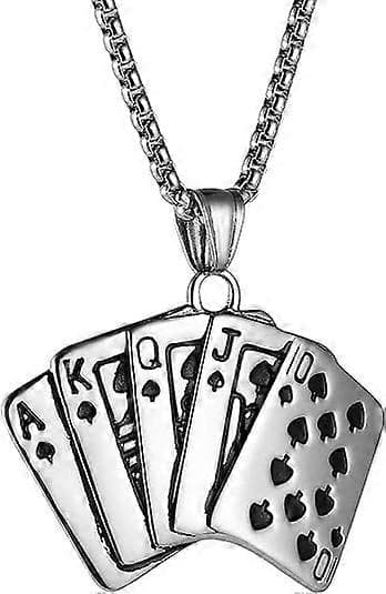 Mænd Punk Hip Hop Vedhæng Rustfrit Stål Straight Flush Spillekort Halskæde 22