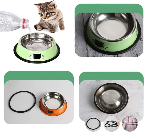 3-pack halkfria kattskålar av rostfritt stål Flerfärgad mat och