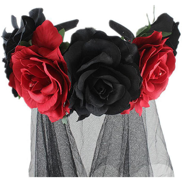 Halloween-juhlien valokuvausrekvisiitta Ruusu Kukka Tiara (Musta & Punainen) 1 Kappale red+black
