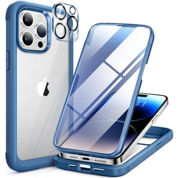 Miracase Glass Series Designad för iPhone 14 Pro Max Case 6,7 tum, [2023 Upgrade] Bumper Case med inbyggd 9H härdat glas Scr Capri Blue