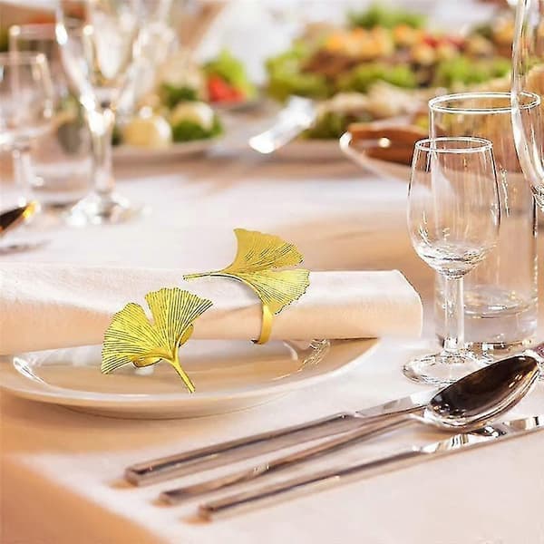 Servietringe Sæt Med 6, Ginkgo Blad Servietringe Bryllup Guld Servietspænde Til Thanksgiving Bord De