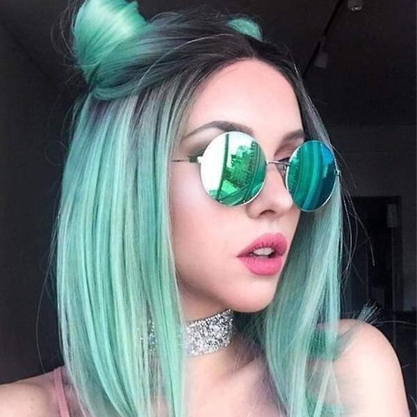 Quick Wig Ombre Parykker Mintgrønn Kort Rett Syntetisk Parykk Midtskill Bob Parykk Varmebestandig Cos