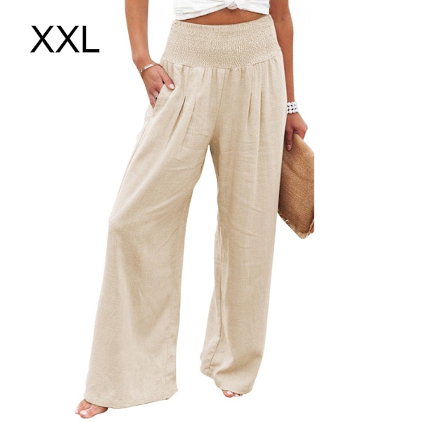 Dame Sommerbukser Lommer Løse Casual Wide Leg Lounge Khaki XXL