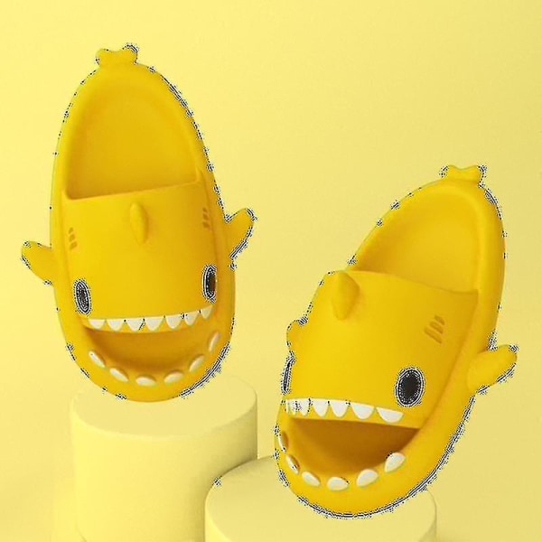 Shark Tofflor Halkfria dusch Badrumstofflor Mjuka sommarsandaler för flickor och pojkar New_h yellow 28 29