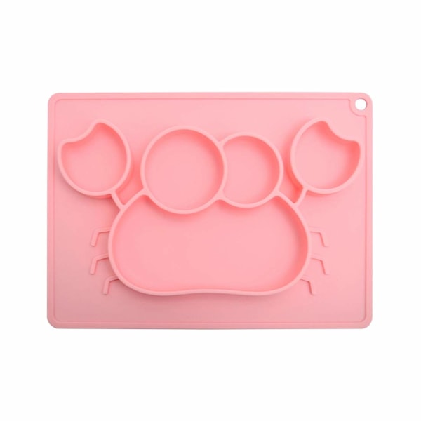 Baby tallrik silikon baby bordstablett halkfri barntallrik baby tallrik tvättbar för diskmaskin, mikrovågsugn krabba rosa NO:10