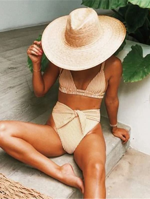 Sexig hög midja bälte Bikini Set Beach Baddräkt