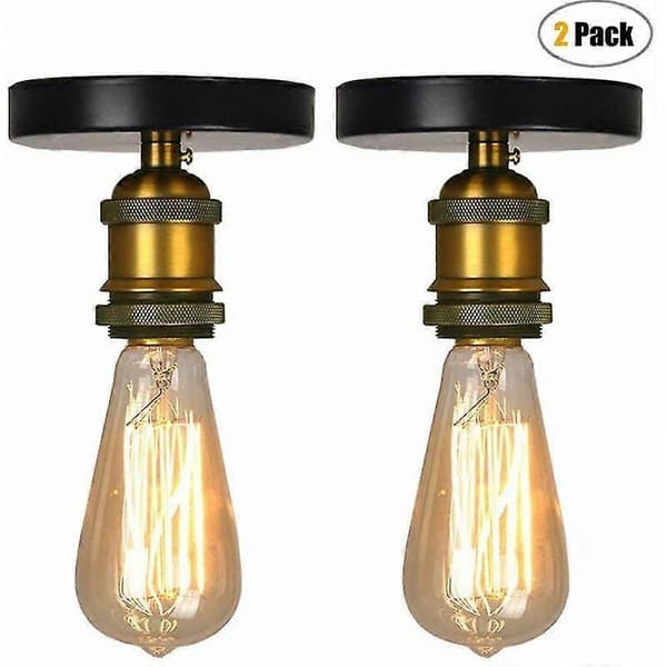 2 stk. Industriell Taklampe med E27 Metall Lampeholdere, Edison Stil, Antikk Messing