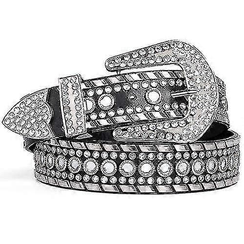 Rhinestonebelte for kvinner, bling-besatt lærbelte for jeansbukser