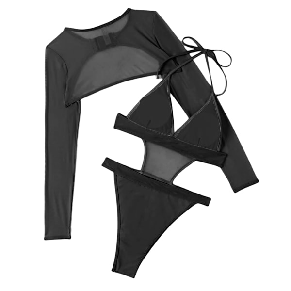 Dam Bodycon exiga utskärningar Baddräkter Tvådelade Rave Outfits Endelad baddräkt Mesh axelryckning med spänne för klubbkläder Black S