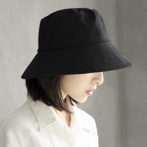 Svart bomulls bucket-hatt för dam, utomhussolhatt