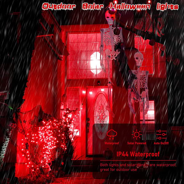 2-pack 200 LED Röda Solar Halloween-ljus utomhus, varje 66ft röda Solar String Lights utomhus Vattentät