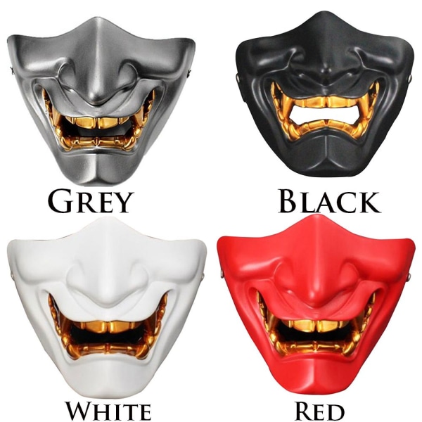 Cosplay Mask Game Half Face Airsoft Oni Mask Halloween Mask GRÅ grey