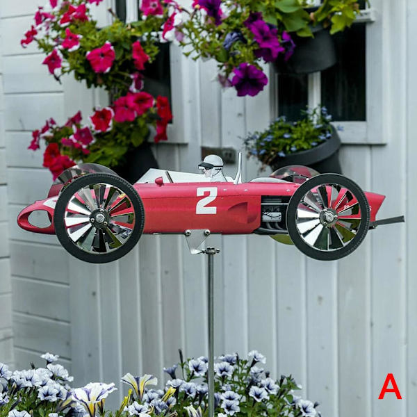Windmill Garden Pinwheel Car Racer Vind Metall Party Festival Orn red one-size