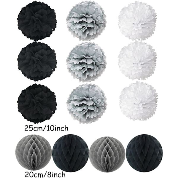19 Stykker Silkepapir Pomponer, Papirvifter og Schwarz