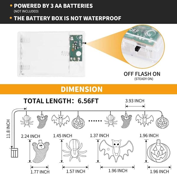 Halloween Lys 6,5 FT - 20 LED-lamper Gresskar Spøkelser Flaggermus Edderkopp-batteri
