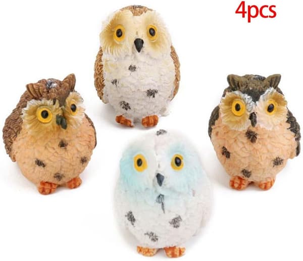 Miniature Ugle Havepynt, 4 Stk Ugle Harpiks Figur Håndværk